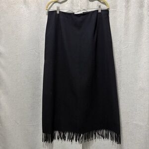 Pendleton Black Fringe Hem Midi Skirt 100% virgin wool 14